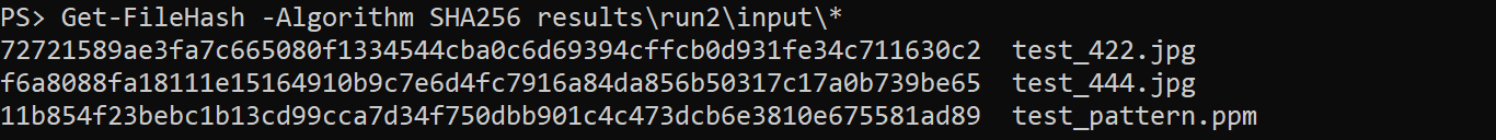 Get-FileHash çıktısı. test_422.jpg için SHA-256 72721589ae3fa7c665080f1334544cba0c6d69394cffcb0d931fe34c711630c2.
