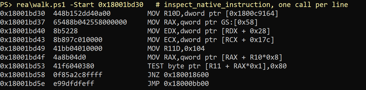 SIMD'li DLL'de 0x18001bd30'dan başlayan komutlar. MOV EDX,[RDX + 0x28] genişliği okuyor. TEST ..., 0x80 ve JNZ 0x180018600 AVX2 yoluna, JMP 0x18000bb00 diğer yola gidiyor.