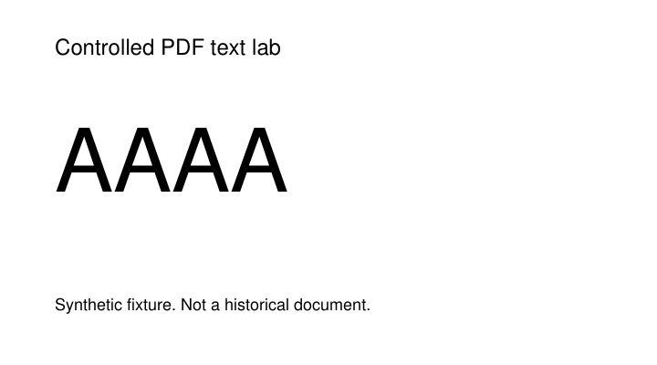 Yapı ağacı örneğinin MuPDF çizimi. Ortada AAAA, altta dosyanın sentetik laboratuvar örneği olduğunu belirten not var.