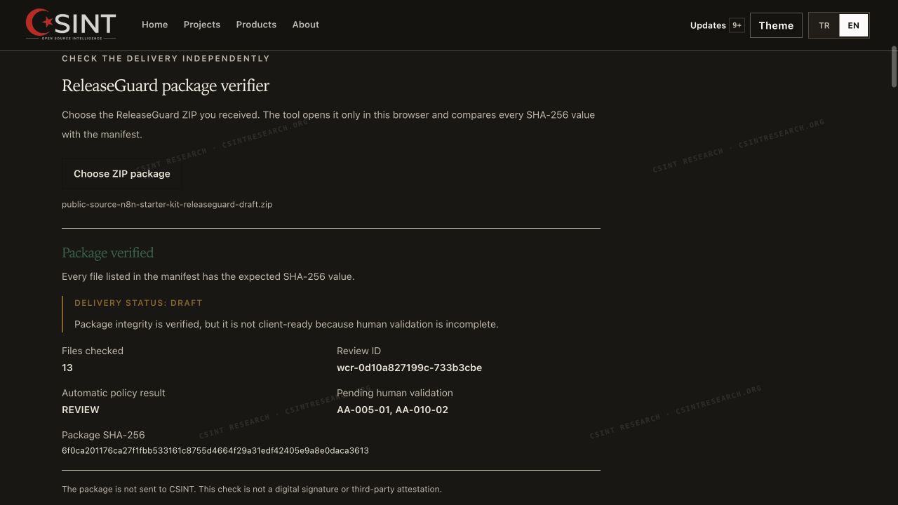 ReleaseGuard DRAFT paket doğrulaması
